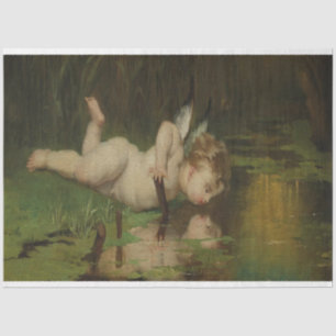 Cupid die naar rivierwaterolie kijkt tissuepapier