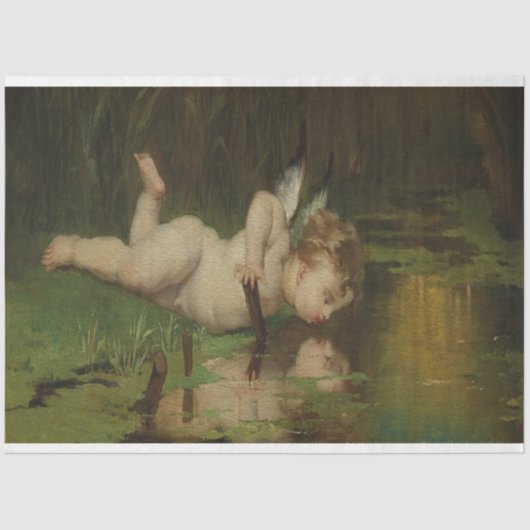 Cupid die naar rivierwaterolie kijkt tissuepapier (Voorkant)