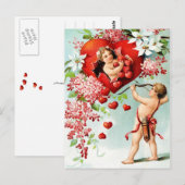 Cupid en een douche van het hart briefkaart (Voorkant / Achterkant)