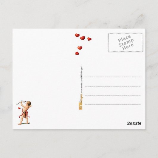 Cupid en een douche van het hart briefkaart (Achterkant)