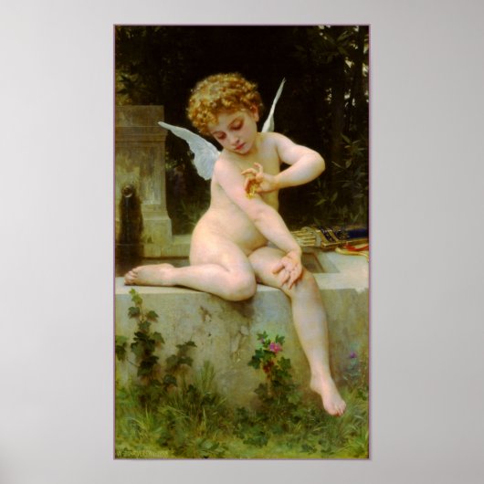 Cupid en vlinder van Bouguereau Poster (Voorkant)