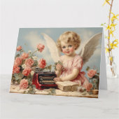 Cupid Engel schrijft een liefdesbrief Kaart (Gele Bloem)