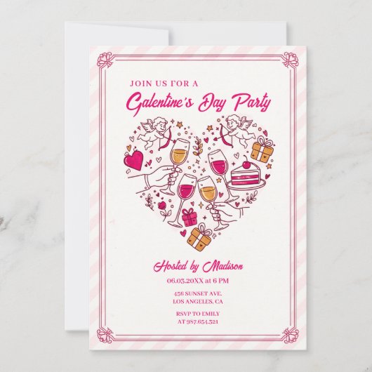 Cupid-Engelen Galentines Uitnodiging Hart Ontwerp (Voorkant)