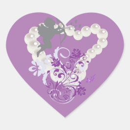 Cupid Floral Pearls Heart Paars 2 Sticker
