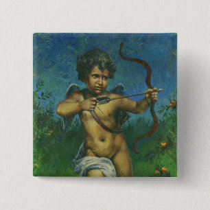 Cupid fresco-ontwerp vierkante button 5,1 cm