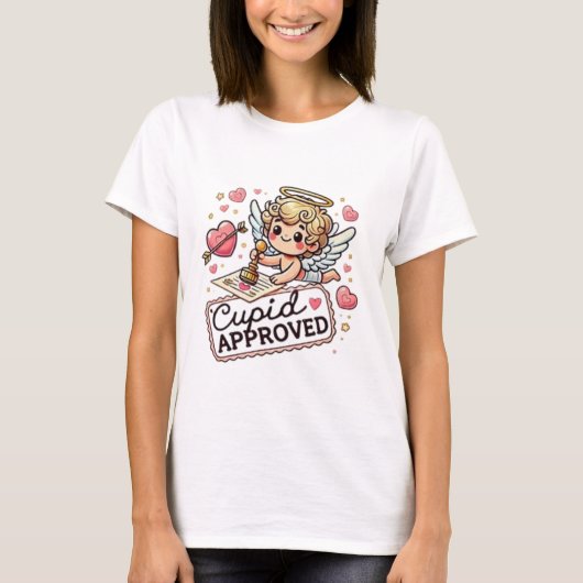 Cupid Goedgekeurd - Schattigee Valentijnsdag Ontwe T-shirt (Voorkant)