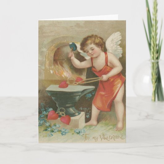 Cupid Hart Aambeeld Vergeet-mij-nietje Kaart (Voorkant)