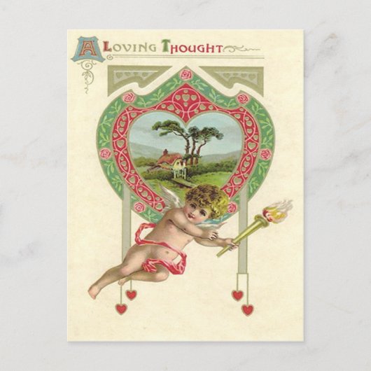 Cupid Hart Fackel Cottage Roos Briefkaart (Voorkant)