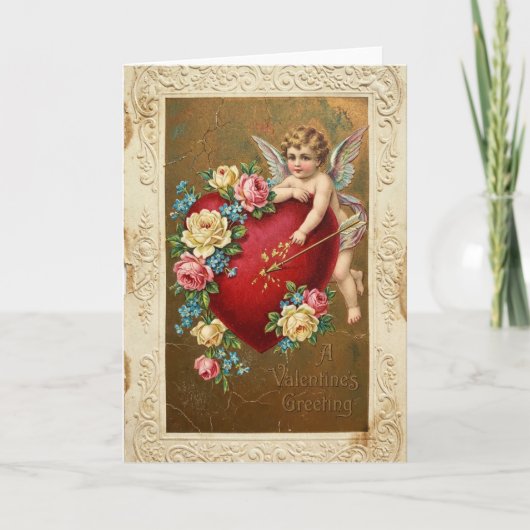 Cupid Hartrozen Vintage Kaart (Voorkant)