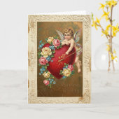 Cupid Hartrozen Vintage Kaart (Gele Bloem)