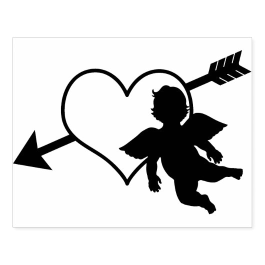 Cupid Heart en Arrow Silhouette | VALENTIJN Rubberstempel (Afrduk)