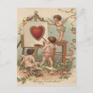 Cupid Heart Painting Rozen Roos Briefkaart