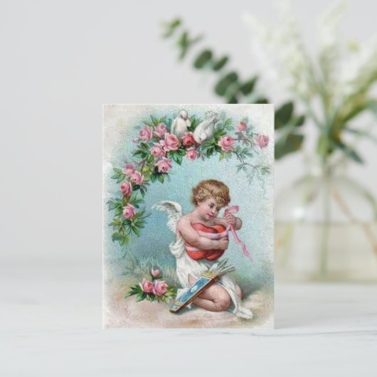 Cupid holding Heart Briefkaart (Staand voorkant)