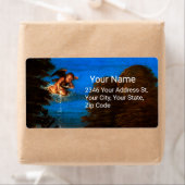 Cupid in Blue Sky Pours a Cascade of White Flowers Etiket (Insitu)