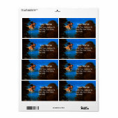 Cupid in Blue Sky Pours a Cascade of White Flowers Etiket (Full Sheet)