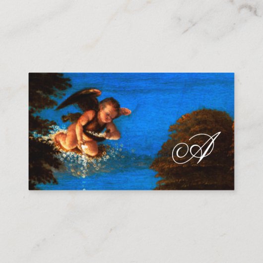 Cupid in Blue Sky Pours a Cascade of White Flowers Visitekaartje (Achterkant)