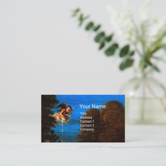 Cupid in Blue Sky Pours a Cascade of White Flowers Visitekaartje (Staand voorkant)