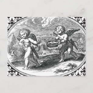 Cupid in Love  Romantic Elegant Black White Briefkaart