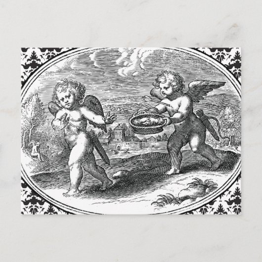 Cupid in Love  Romantic Elegant Black White Briefkaart (Voorkant)