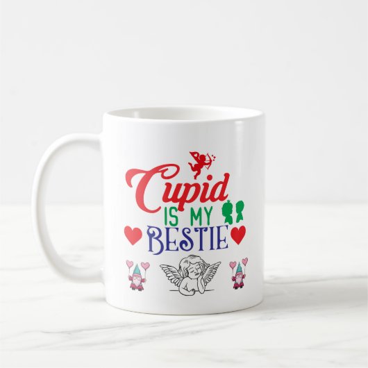 Cupid is My Bestie Romantic Valentijn Trendy Koffiemok (Links)