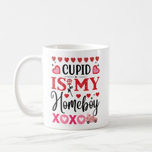 "Cupid is My Home Boy" Trendy Glossy Valentijn Koffiemok (Links)