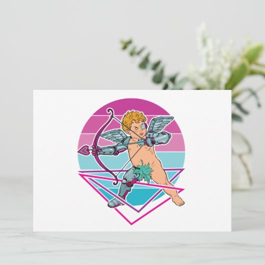 Cupid Japanse Cyberpunk Esthetiek Valentijnsdag Feestdagenkaart (Staand voorkant)