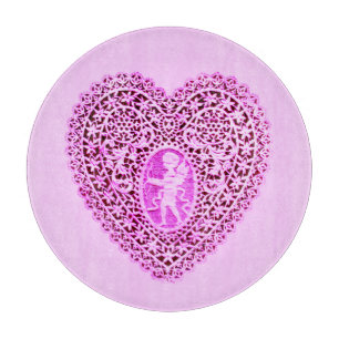 CUPID KANTEN HART IN ROZE FLORALE Valentijnsdag Snijplank