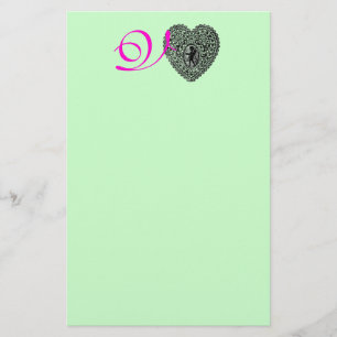CUPID KANTEN HART MONOGRAM, roze fuchsia groen Briefpapier