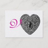 CUPID KANTEN HART MONOGRAM Roze,Fuchsia Witte Pare Visitekaartje (Achterkant)
