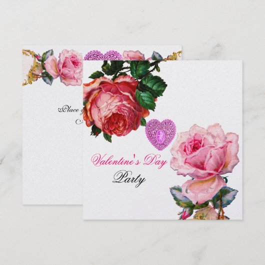 CUPID KANTEN HART,ROZE ROZEN VALENTIJN MONOGRAM KAART (Voorkant / Achterkant)