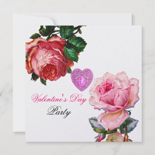 CUPID KANTEN HART,ROZE ROZEN VALENTIJN MONOGRAM KAART (Voorkant)