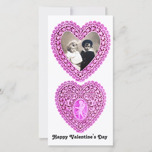 CUPID KANTEN HART, Roze Wit Feestdagenkaart (Voorkant)