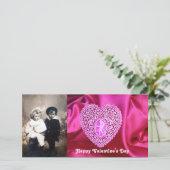 CUPID KANTEN HART ZIJDE FUCHSIA STOF, Roze Violet Feestdagenkaart (Staand voorkant)