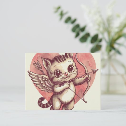 Cupid Kitten Briefkaart (Staand voorkant)