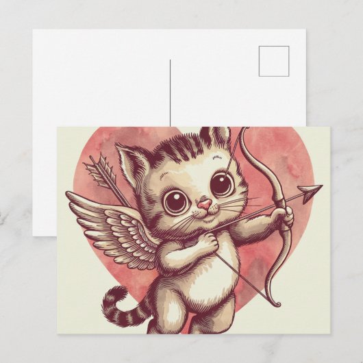 Cupid Kitten Briefkaart (Voorkant / Achterkant)
