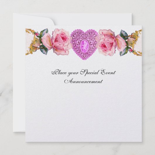 CUPID LACE HEART EN PINK ROSE VALENTIJN MONOGRAM KAART (Achterkant)