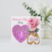 CUPID LACE HEART EN PINK ROSE VALENTIJN MONOGRAM KAART (Staand voorkant)