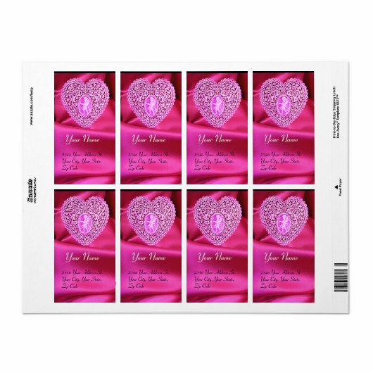 CUPID LACE HEART, FUCHSIA SILK CLOTH roze violet Etiket (Full Sheet)