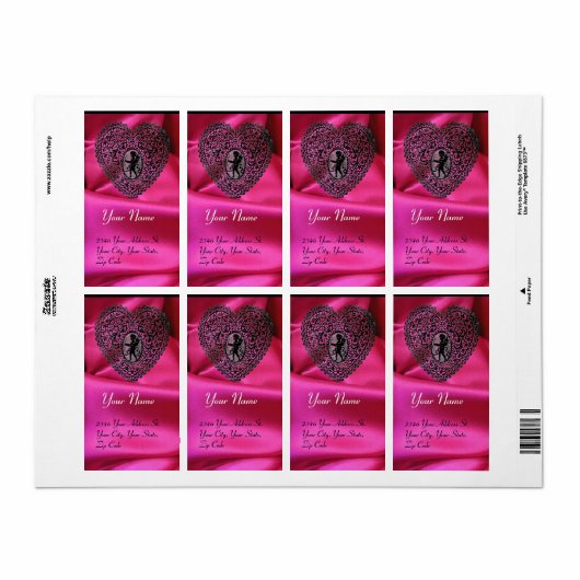 CUPID LACE HEART, FUCHSIA SILK CLOTH roze zwart Etiket (Full Sheet)