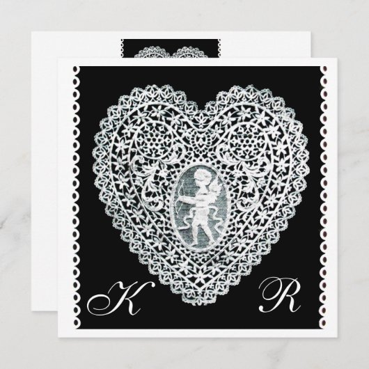 CUPID LACE HEART MONOGRAM AANKONDIGING (Voorkant / Achterkant)