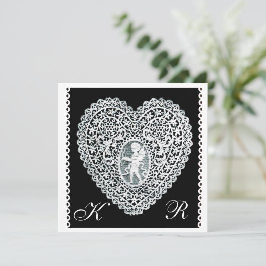CUPID LACE HEART MONOGRAM AANKONDIGING (Staand voorkant)