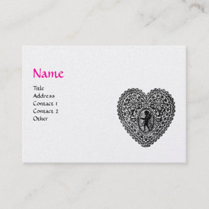 CUPID LACE HEART MONOGRAM Pink, Fuchsia White Pear Visitekaartje