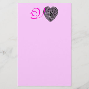 CUPID LACE HEART MONOGRAM Pink Valentijnsdag Briefpapier