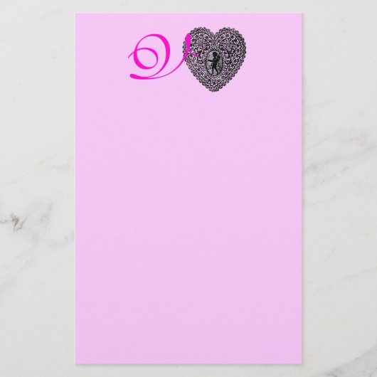 CUPID LACE HEART MONOGRAM Pink Valentijnsdag Briefpapier (Voorkant)