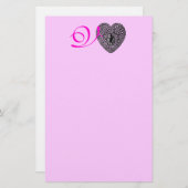CUPID LACE HEART MONOGRAM Pink Valentijnsdag Briefpapier (Voorkant / Achterkant)