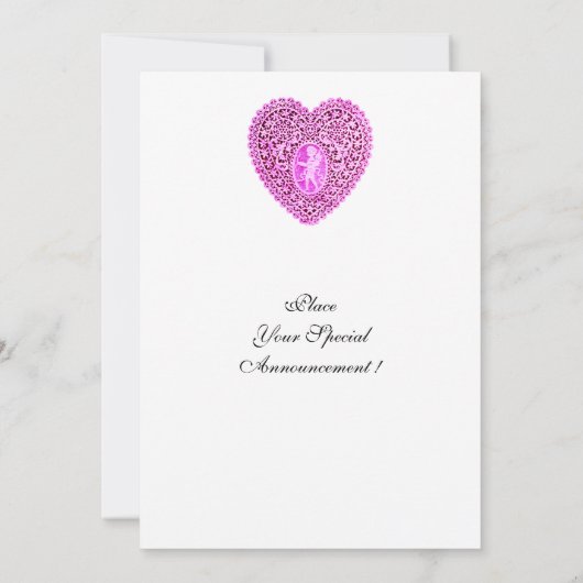CUPID LACE HEART MONOGRAM, Red fuchsia champagne Aankondiging (Achterkant)