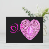 CUPID LACE HEART MONOGRAM, Red fuchsia Gold Aankondiging (Staand voorkant)
