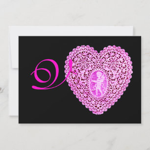 CUPID LACE HEART MONOGRAM, Red fuchsia Gold Aankondiging