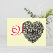 CUPID LACE HEART MONOGRAM, Red fuchsia Gold Aankondiging (Staand voorkant)