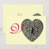 CUPID LACE HEART MONOGRAM, Red fuchsia Gold Aankondiging (Voorkant / Achterkant)